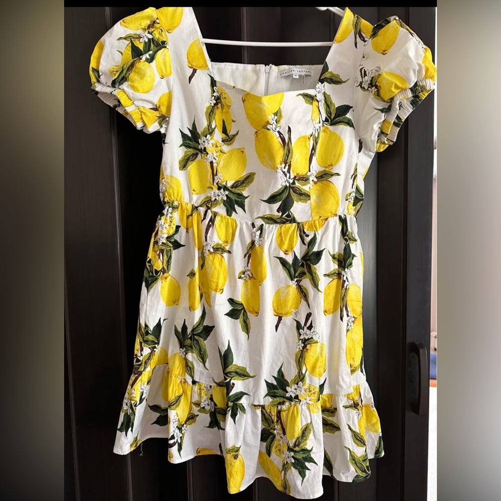 English Factory Yellow Lemon Print Mini Dress